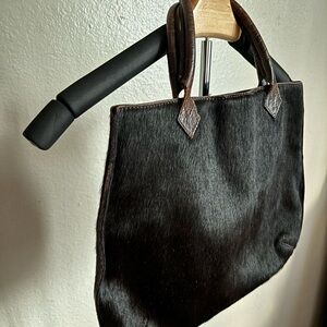 Tanner Designer Large Genuine Black Calf Fur & Double Leather Handle